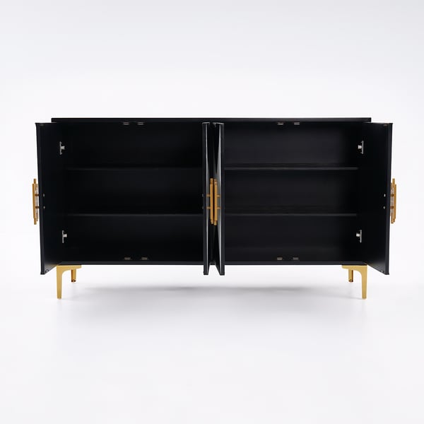 Modern Sideboard Buffet 4 Doors and 6 Shelves Accent Cabinet Gold Finish in Large