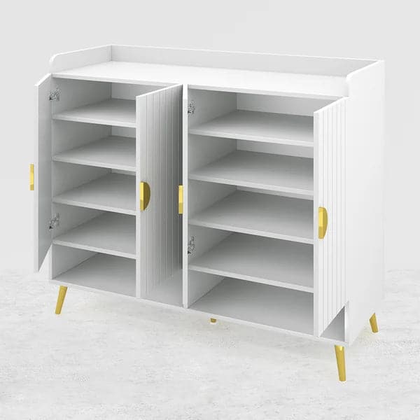 Nordic White Shoe Cabinet 10 Shelves Entryway Shoe Cabinet