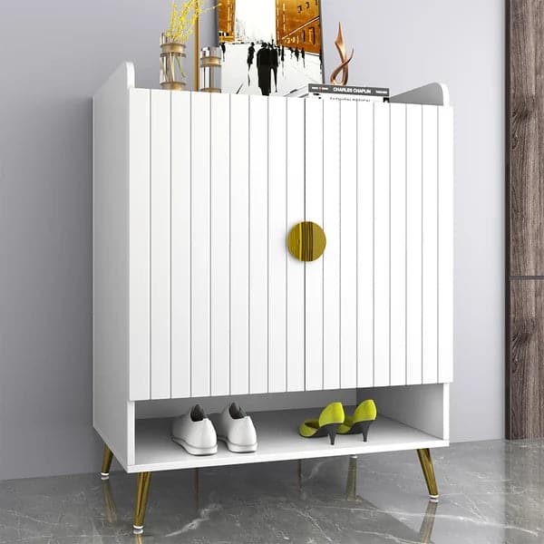 Nordic White Shoe Cabinet 5 Shelves Entryway Shoe Cabinet