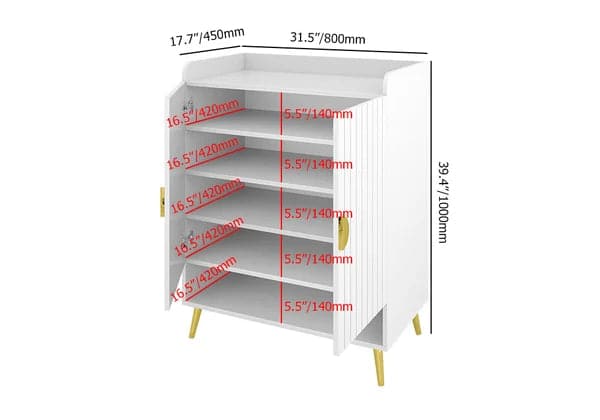 Nordic White Shoe Cabinet 5 Shelves Entryway Shoe Cabinet