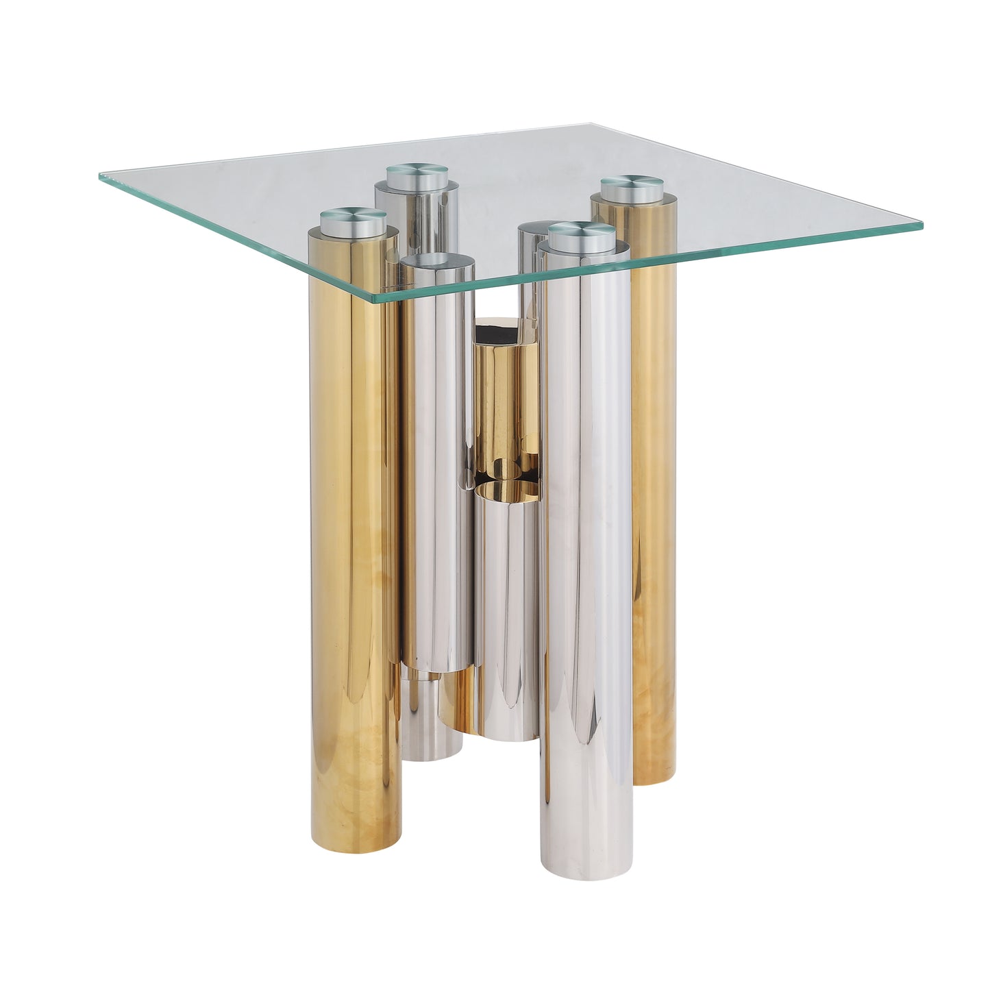 Stainless Steel Square Glass End Table for Living Room- 20" Modern Sleek Center Table Table with Clear Tempered Glass