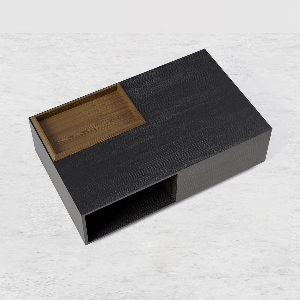 Rectangular Wood Coffee Table with Drawer & Removable Tray top Black & Walnut