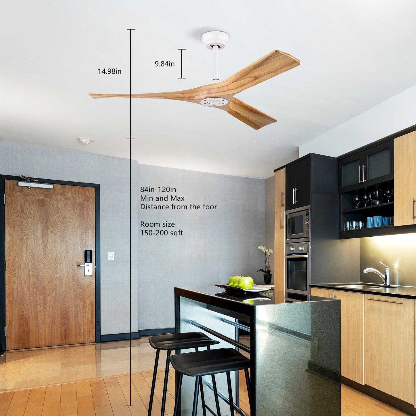 52" Indoor Ceiling Fan with Remote Control - Sleek Matte White Design, Reversible DC Motor