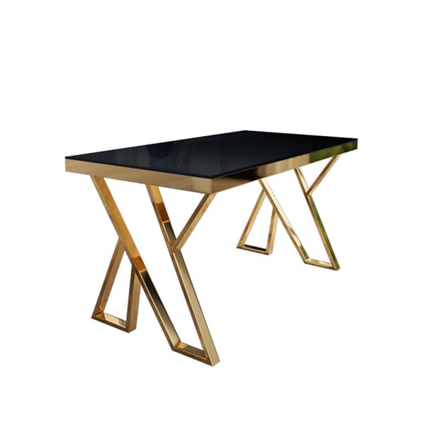 55 Inches Modern Black Rectangle Tempered Glass Dining Table