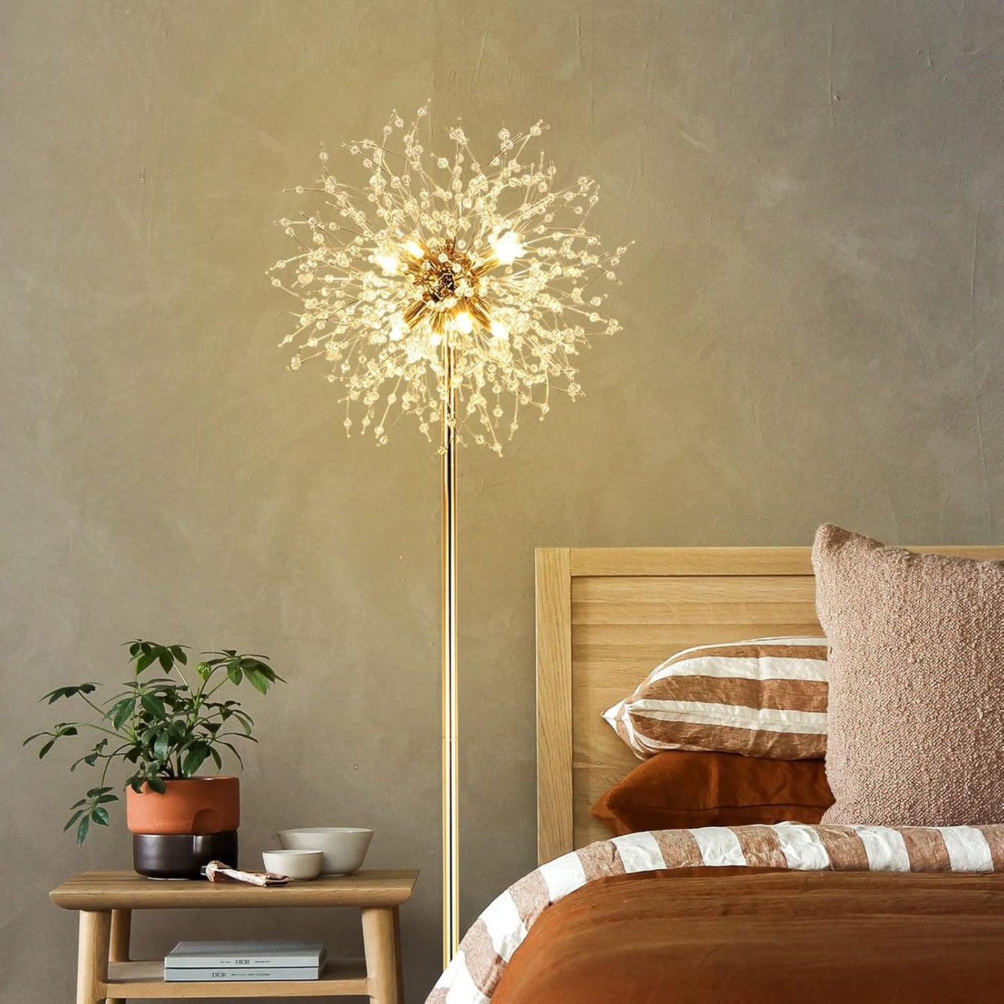 69" Modern Crystal Floor Lamp with K9 Crystal & LED - Stylish Gold Finish, Foot Switch for Living Room & Bedroom