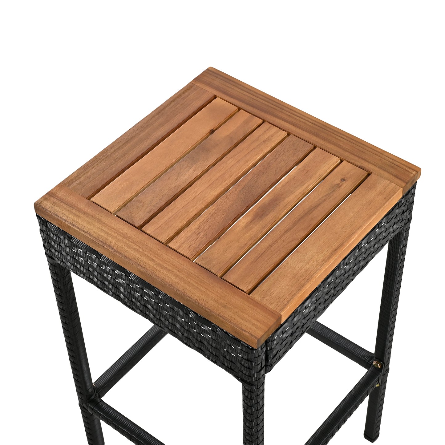 GO Table de bar d'extérieur en bois d'acacia 10 pièces et huit tabourets avec coussins, table de salle à manger de jardin en rotin PE, plateau pliable, ensemble bistro de salle à manger haute, meubles de patio toutes saisons, marron