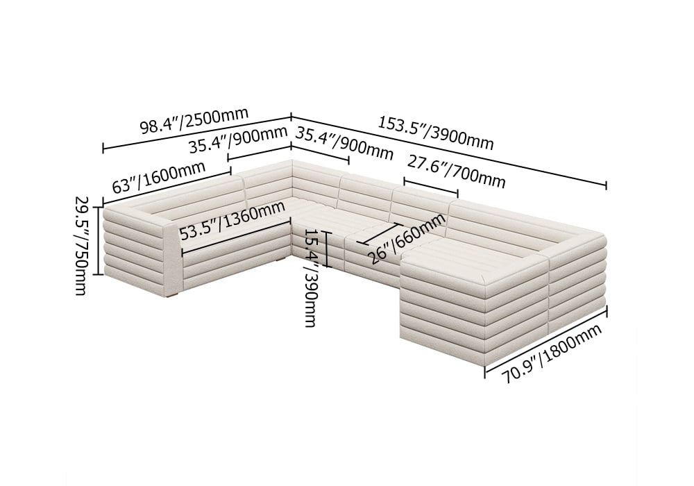 126 Inches U-Shaped Modern Off White Boucle Modular Sectional Sofa for 8 Seaters