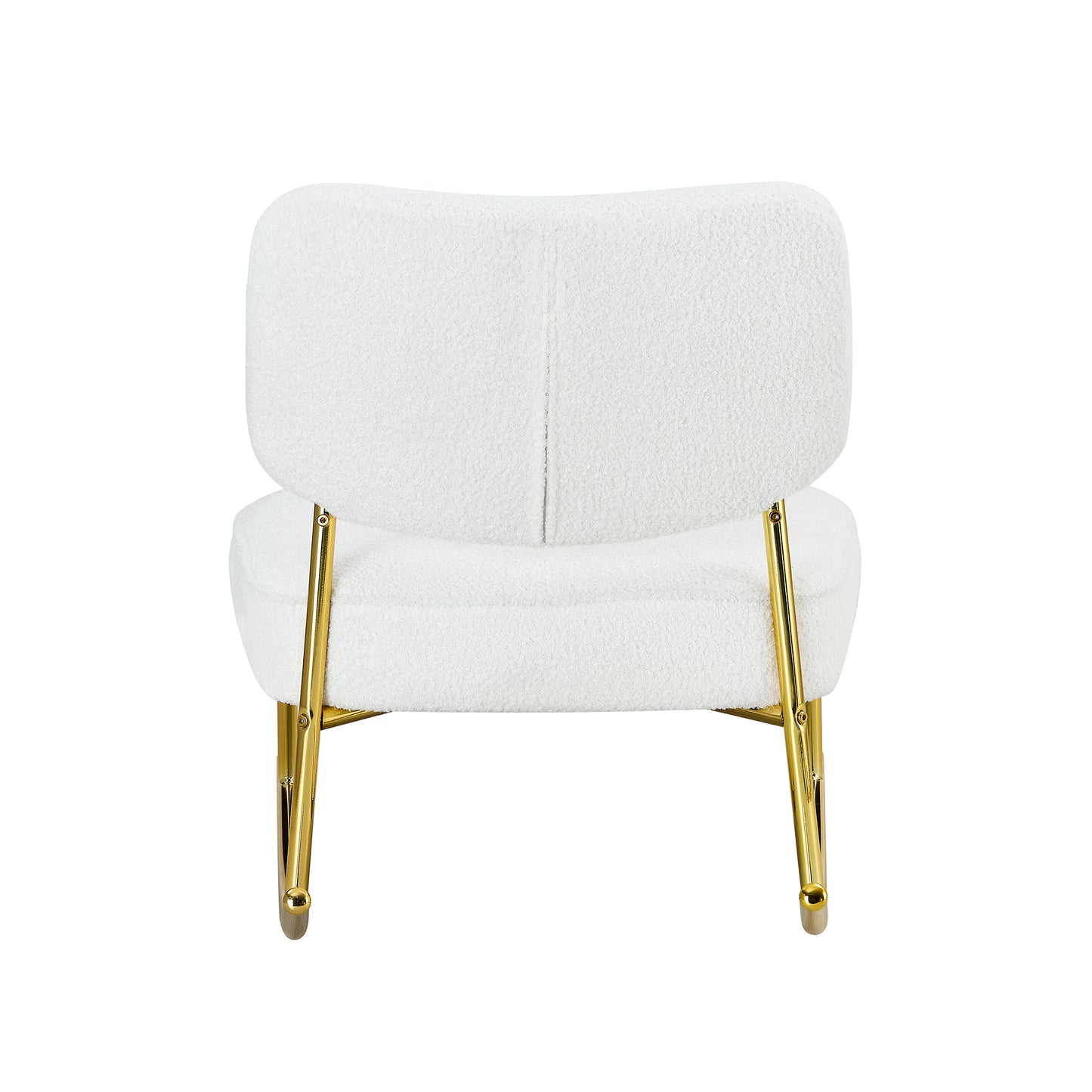 Comfortable Teddy Velvet Rocking Chair with White Backrest & Golden Metal Legs