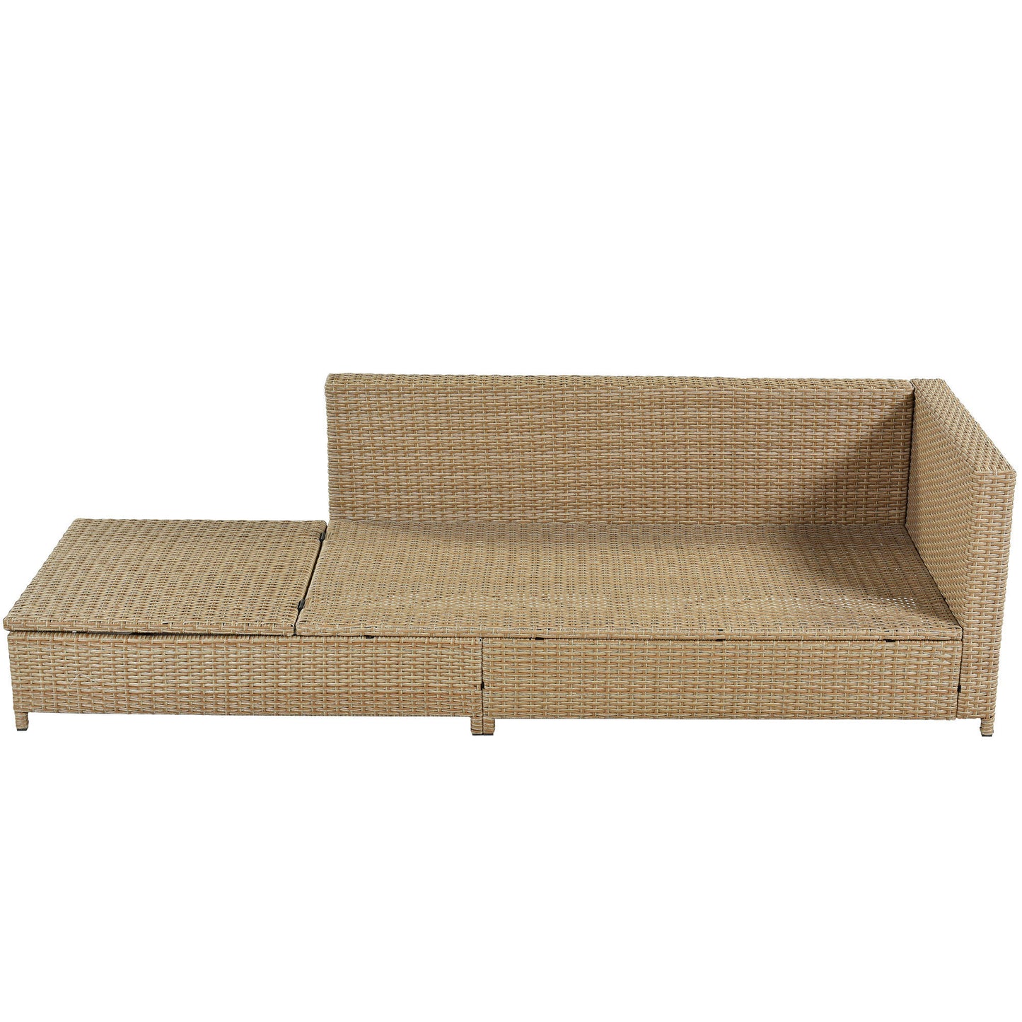 TOPMAX Ensemble de canapé 3 pièces en rotin pour patio, ensemble sectionnel en osier PE résistant aux intempéries, avec cadre de chaise longue réglable et table en verre trempé, marron naturel + coussin beige