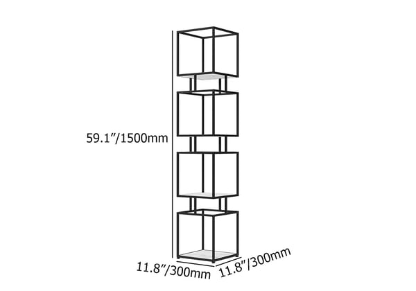 Modern Black Cube Bookcase with Metal 4-Tier Bookshelf Tower Display Tall Shelf