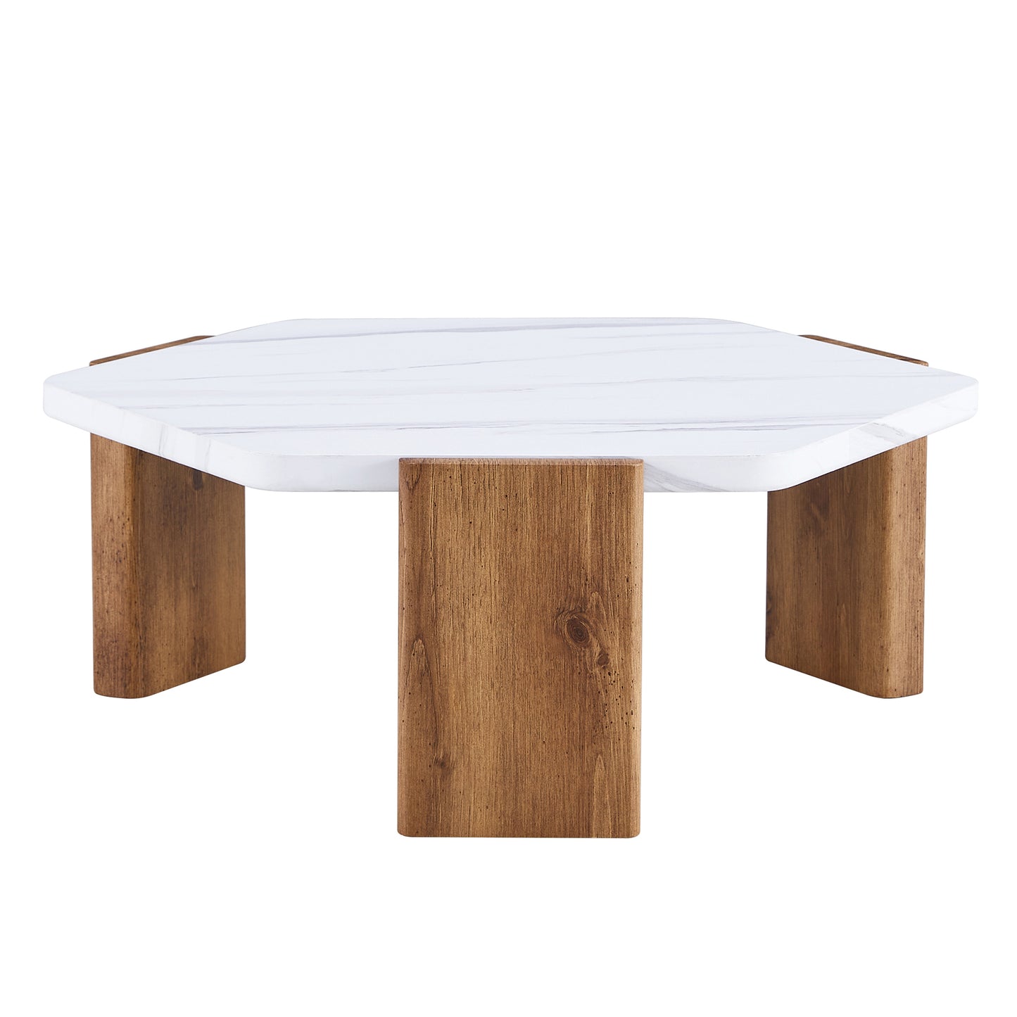 Stylish MDF Coffee Table - White Tabletop with Wooden Legs, Ideal for Living Spaces and Guest Rooms