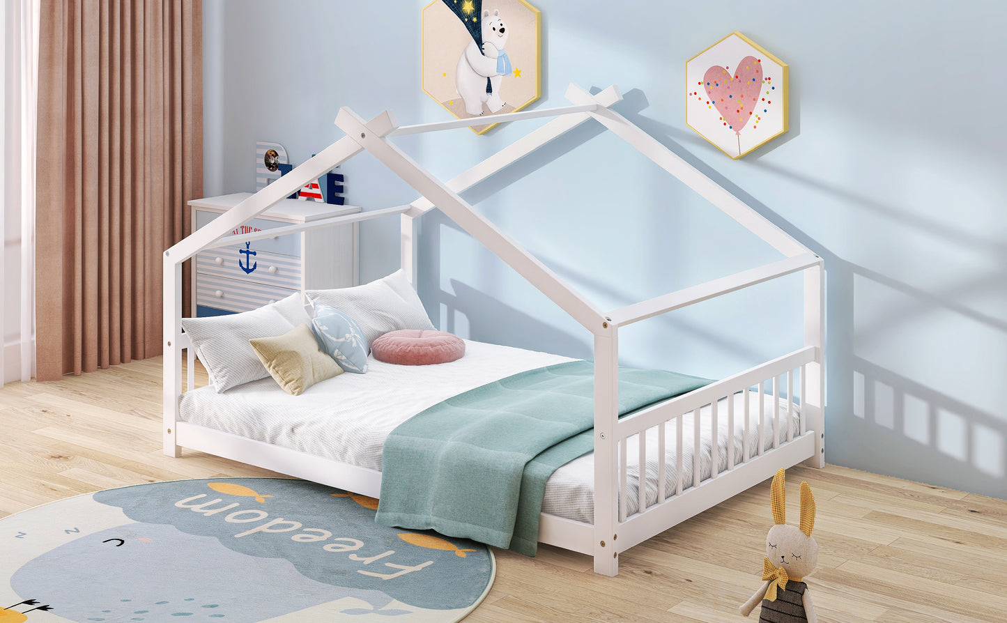 Full Size House Bed Wood Bed, White