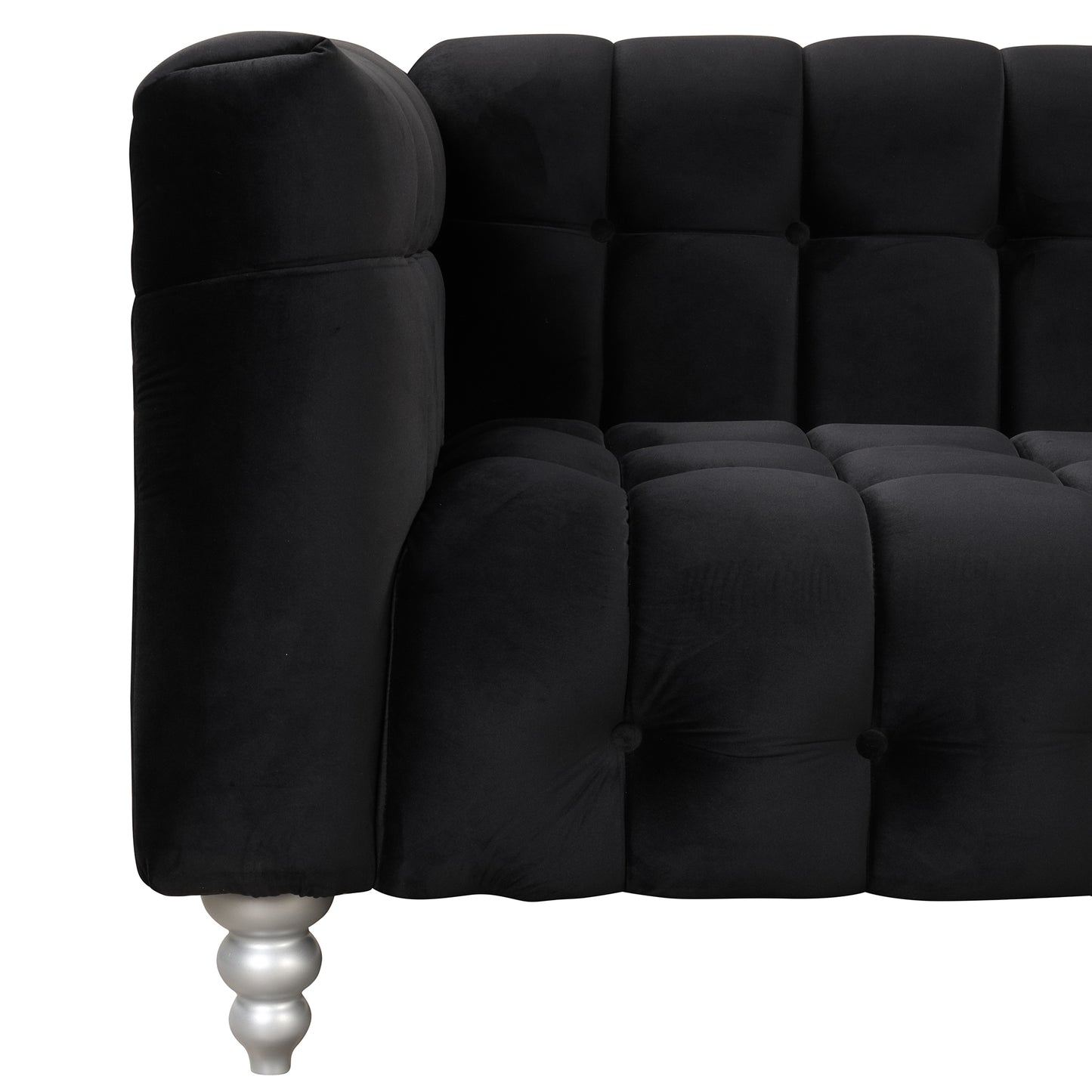 Modern 3-piece sofa set with solid wood legs, buttoned tufted backrest, Dutch fleece upholstered sofa set including three-seater sofa, double seat and living room furniture set single chair, black