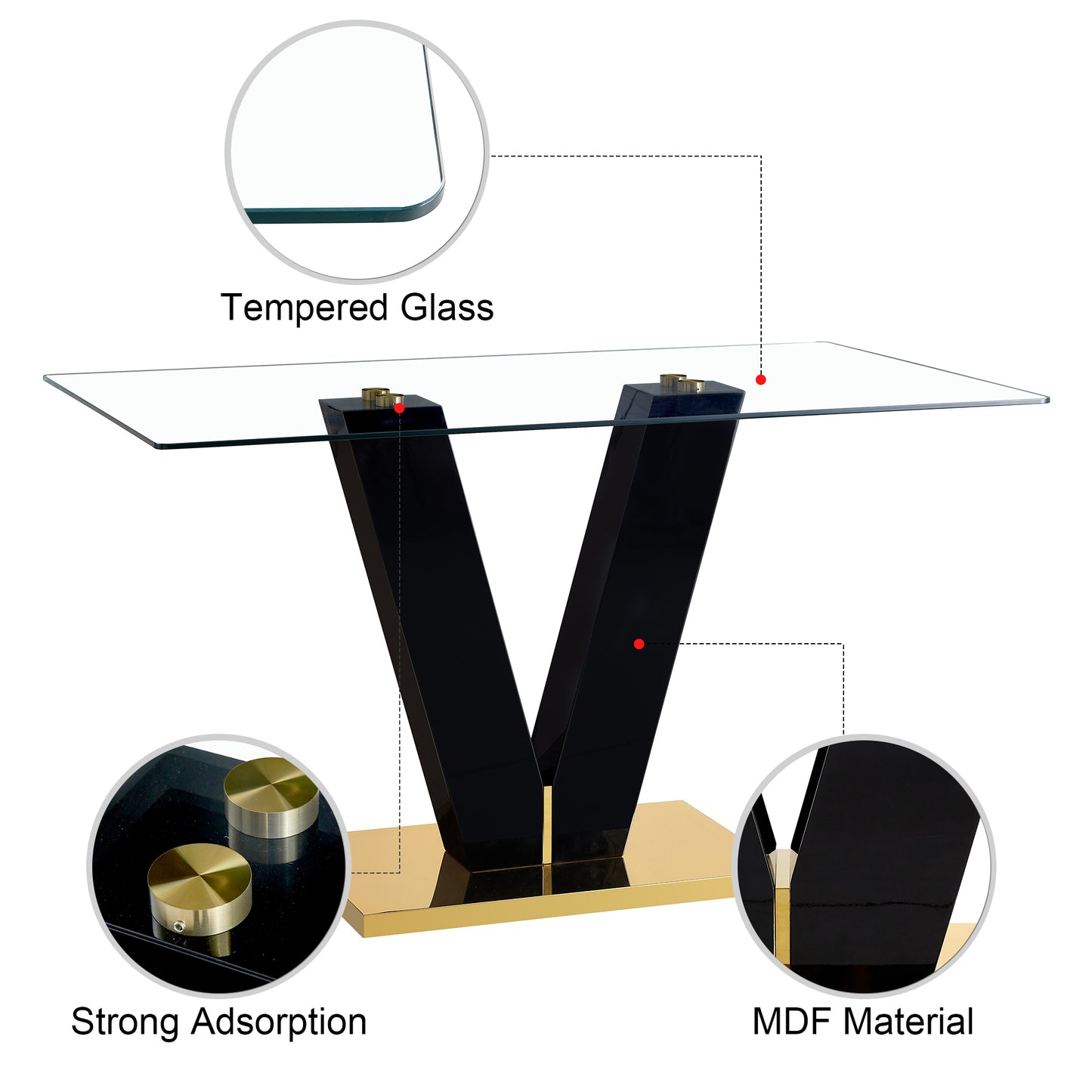 Large Modern Minimalist Rectangular Glass Dining Table for 6-8 with 0.4" Tempered Glass Tabletop and MDF slab V-Shaped Bracket,For Kitchen Dining Living Meeting Room Banquet Hall  F-V