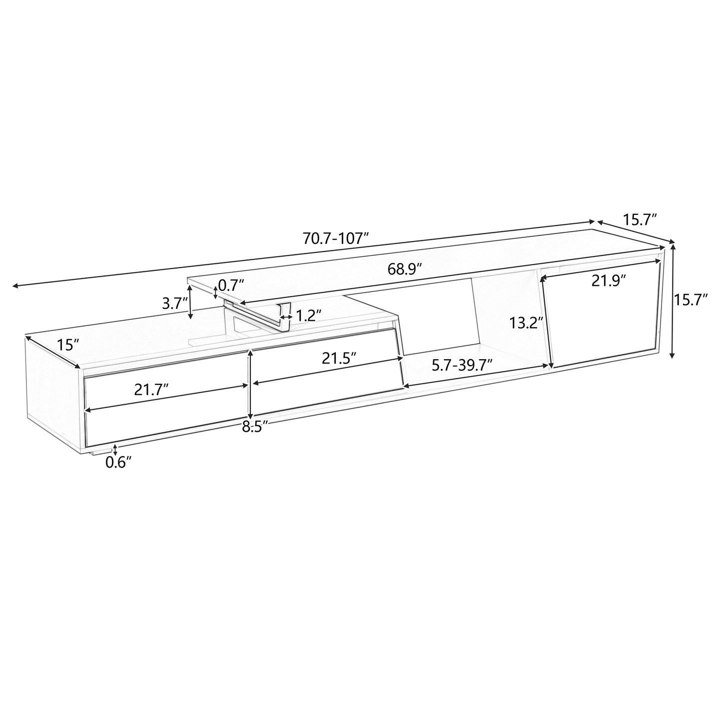 U-Can Modern, Minimalist Rectangle Extendable TV Stand, TV Cabinet with 2 Drawers and 1 Cabinet for Living Room, Up to 100''