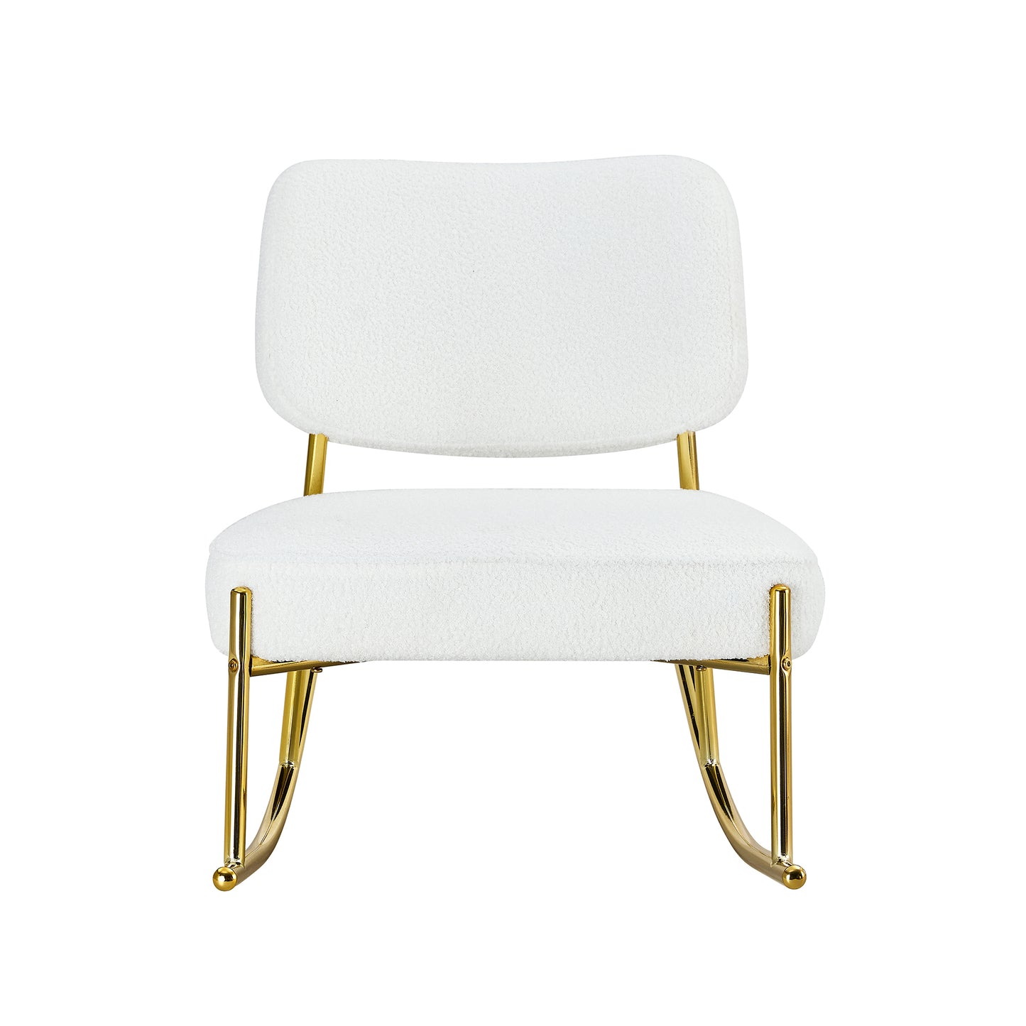 Comfortable Teddy Velvet Rocking Chair with White Backrest & Golden Metal Legs