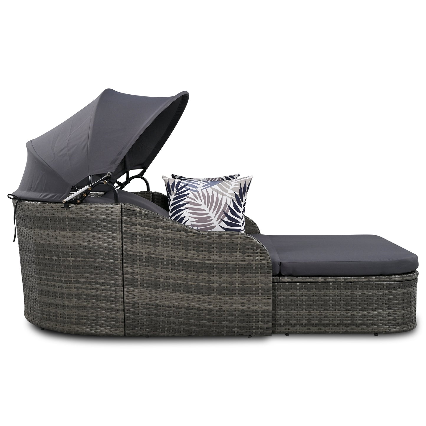 79.9” Outdoor Sunbed with Adjustable Canopy: Double Lounge PE Rattan Daybed in Gray Wicker with Comfortable Cushions for Ultimate Relaxation