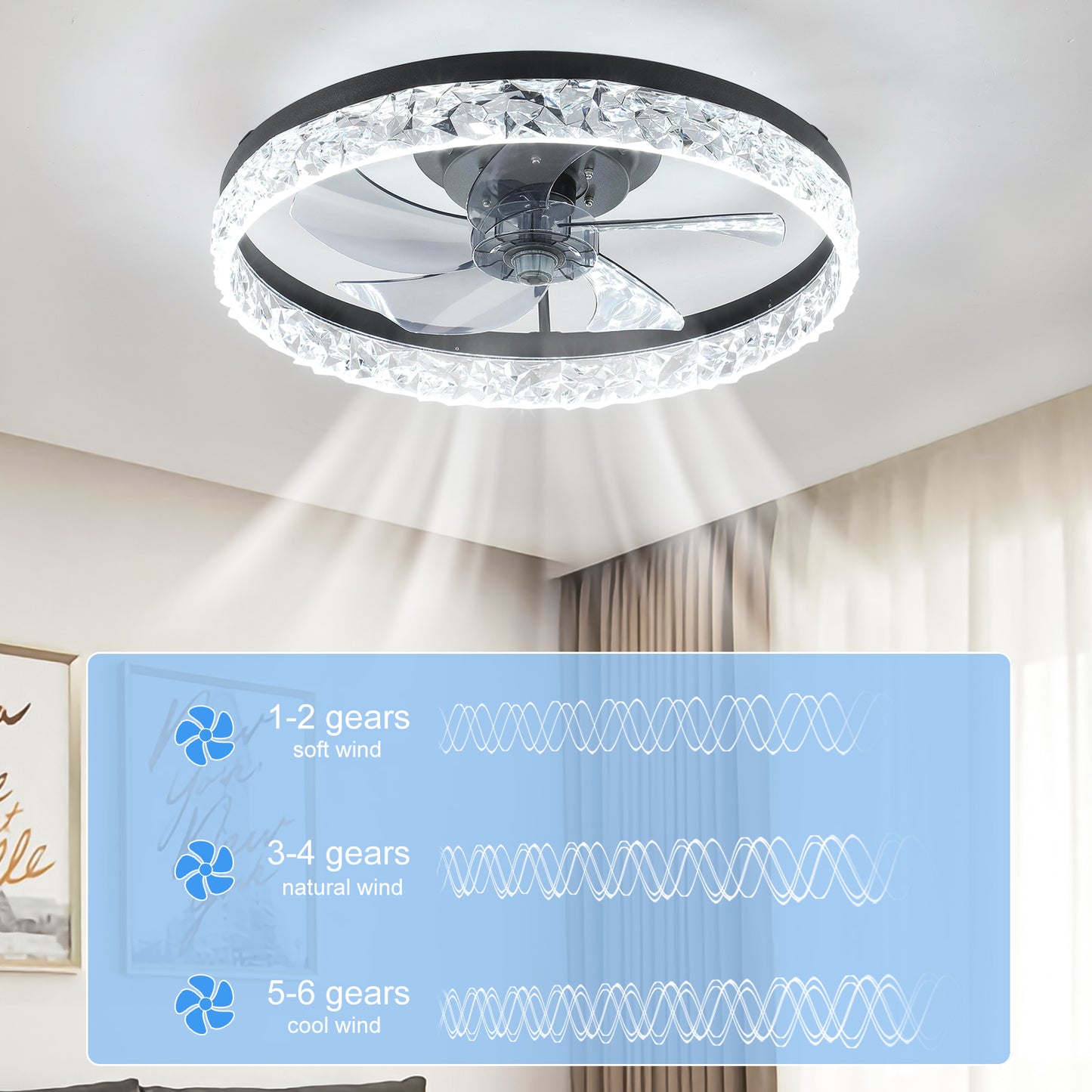 Contemporary Acrylic Ceiling Fan with 3-Color Lighting & Remote Control