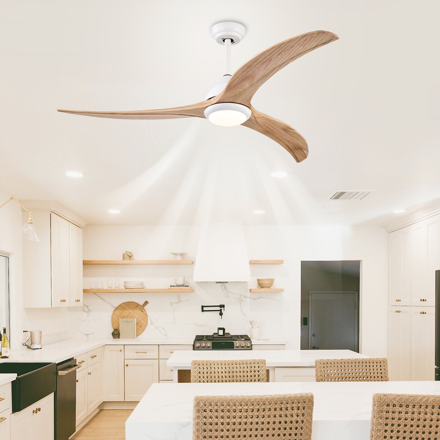 52" Matte White Ceiling Fan with Light & Remote Control - Noiseless Reversible Motor for Indoor/Outdoor Use