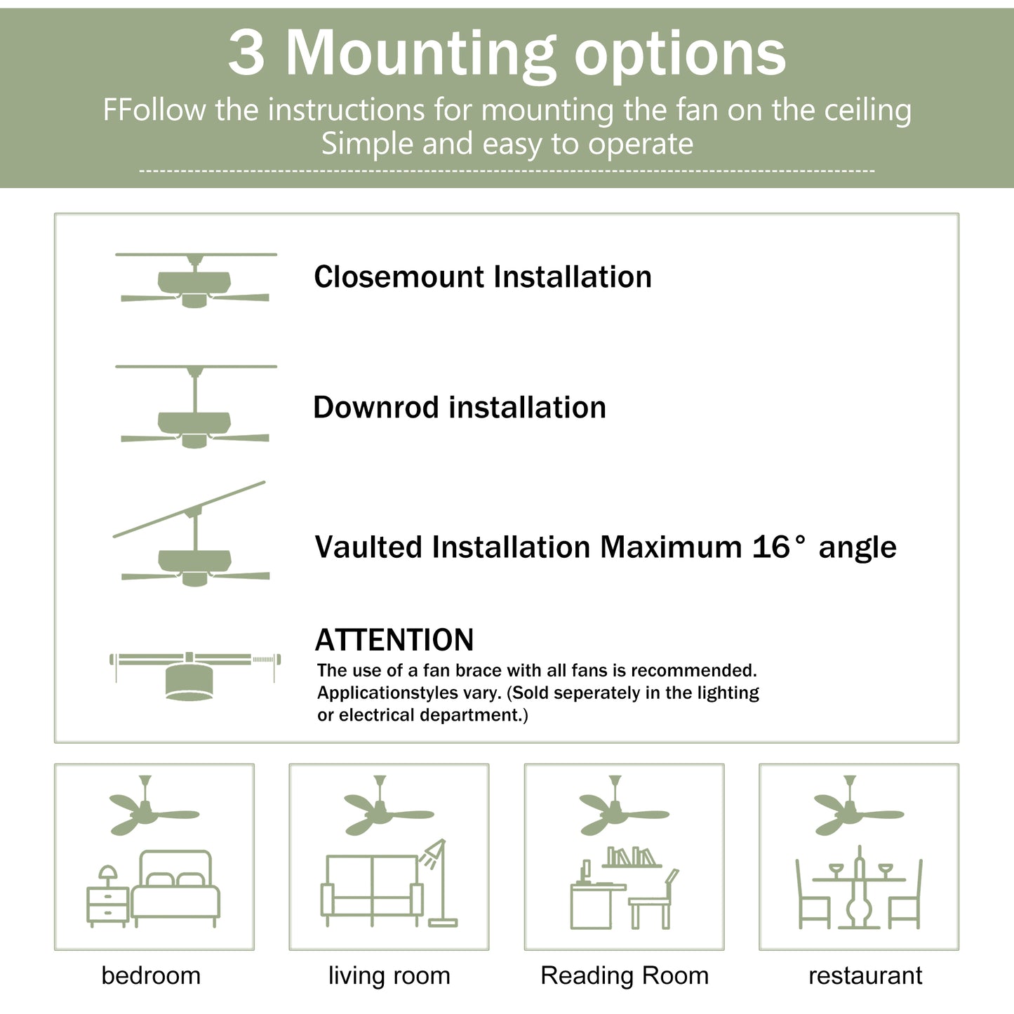 52" Ceiling Fan with Remote Control No Lights,Modern Reversible DC Motor Indoor 3 Blades Ceiling Fans for Patio Bedroom Living Room