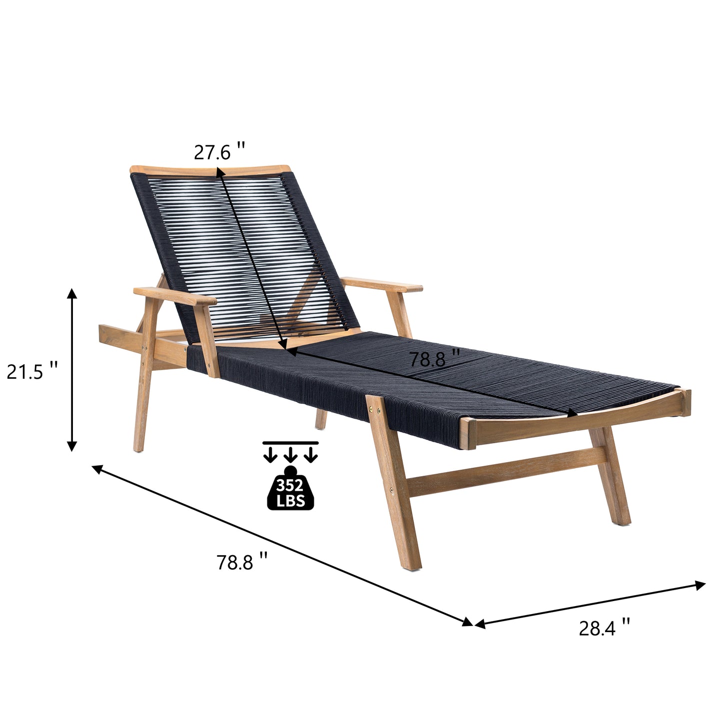 Patio Sunlounger, Sunbed for Backyard Poolside Porch Balcony Lawn, Acacia Wood and Rope