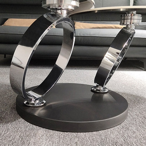 White Extendable Coffee Table with Ring-shaped Metal Pedestal