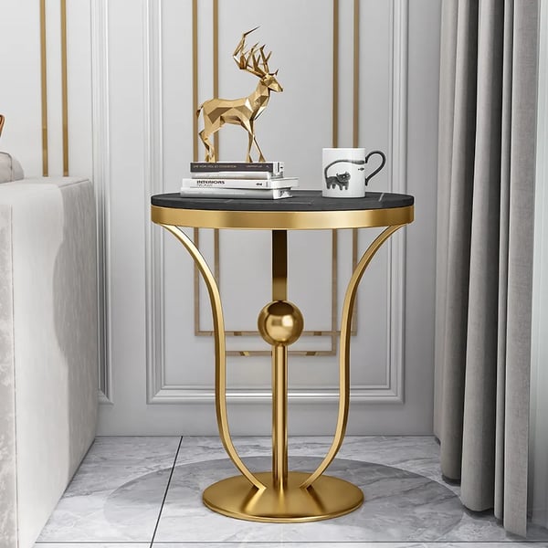 17.7 Inches Black Round End Table Modern Side Table with Stream-Lined Metal Pedestal