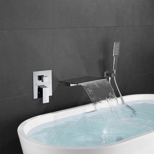 Brass Waterfall Wall-Mounted Bathtub Faucet Tub Filler Single Handle in Chrome