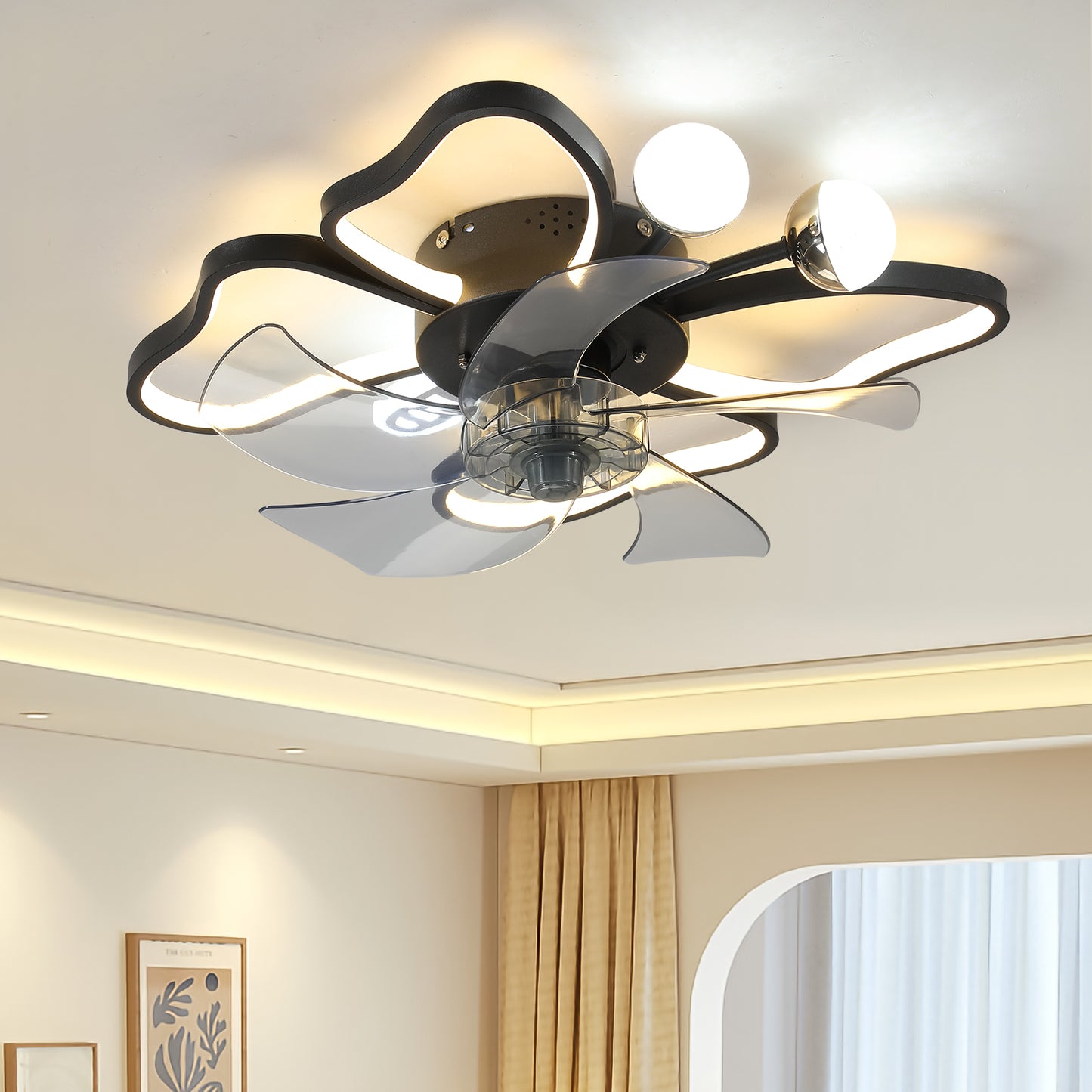 19.7 Inch Light Ceiling Fan with Lights Remote Control with Modern Butterfly Design Styling, Black, Fan for Bedroom, Living Room, Timing Function, Noiseless, Children's Favorite