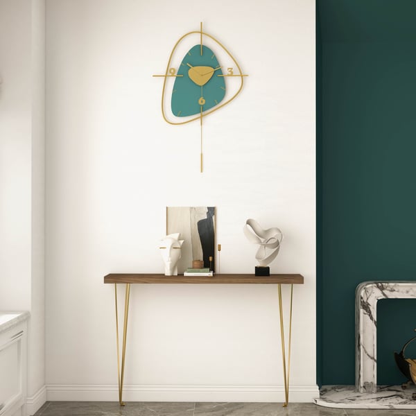 Horloge murale scandinave créative vert foncé et or, pendule en métal muet, décoration de maison