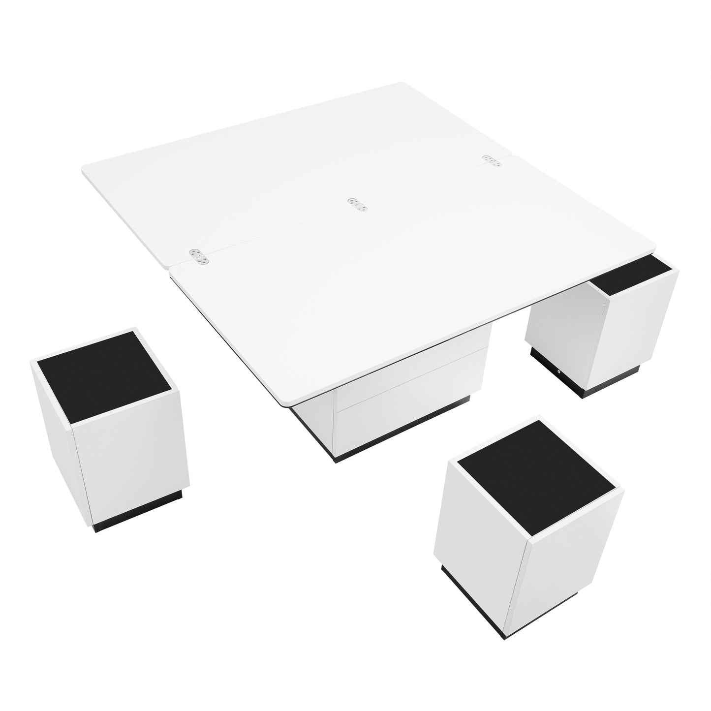 Modern White Lift Top Glass Coffee Table with Drawers & Storage Multifunction Table