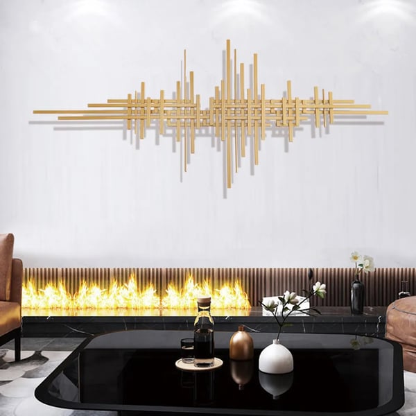 Décoration murale en métal avec lignes dorées modernes géométriques, 47,2 "x 19,7", accent suspendu pour salon