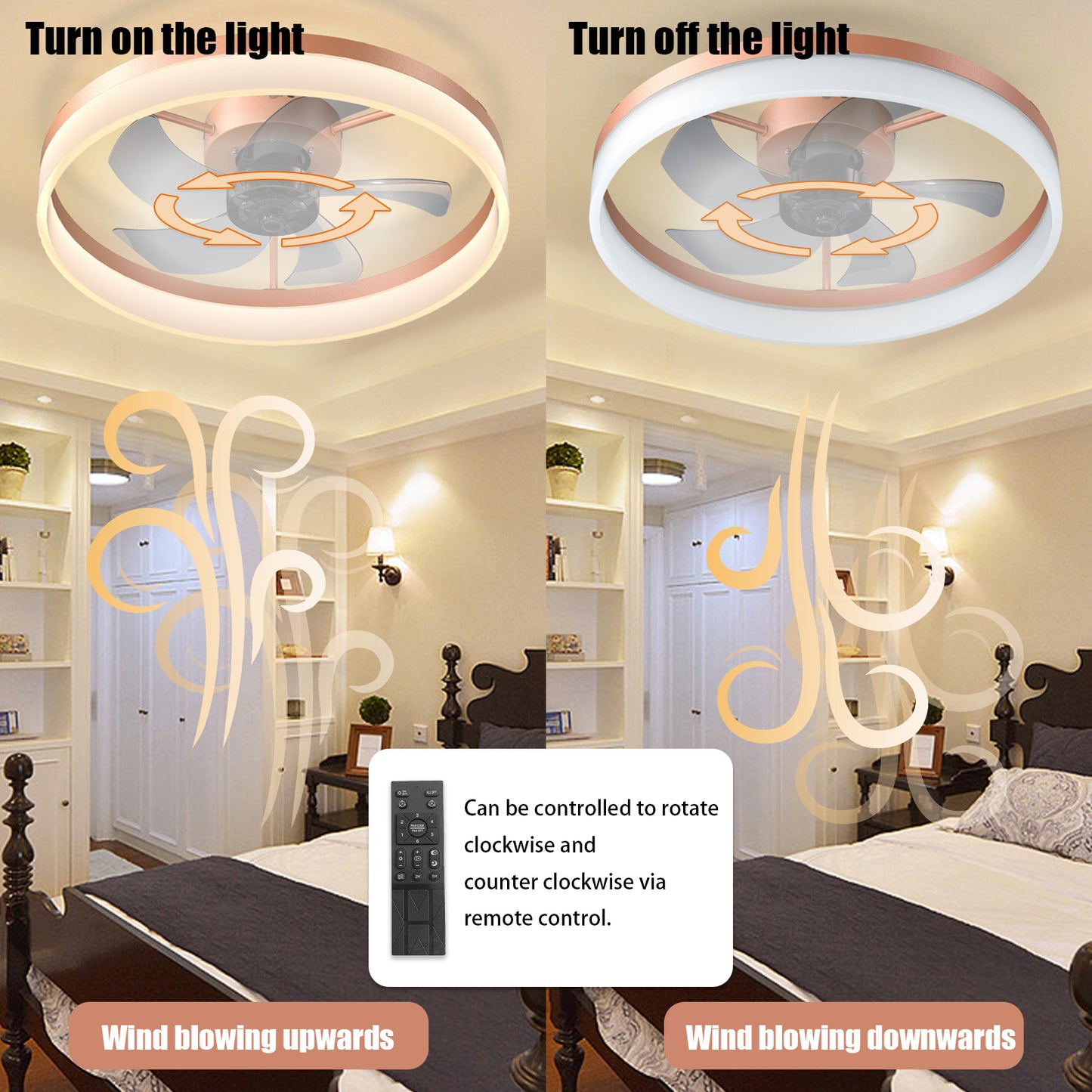 Sleek Rose Gold Ceiling Fan with Dimmable LED Lights - Embedded Installation for a Modern Look