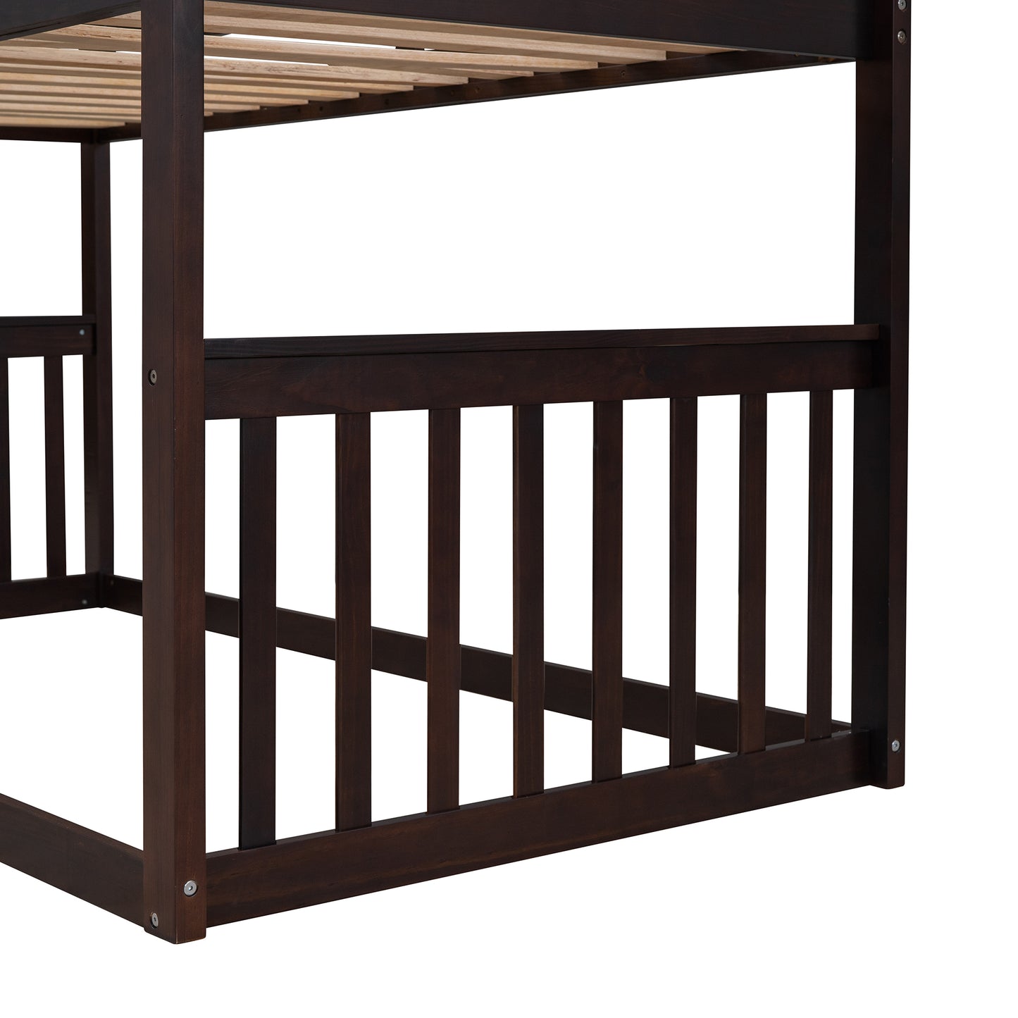 Twin Over Twin House Bunk Bed With Ladder, Wood Bed-Espresso