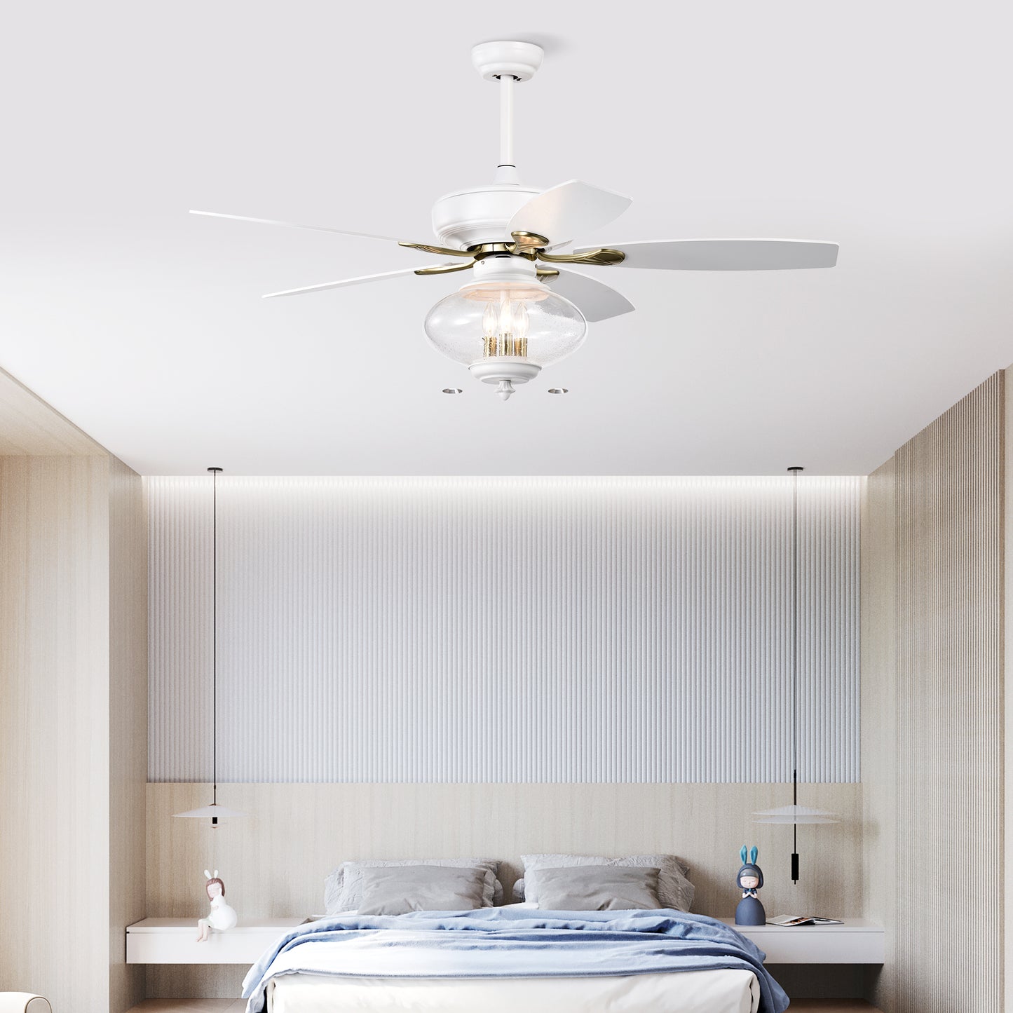 52" Low Profile Ceiling Fan in Matte White - Modern Design with Remote Control and Glass Shade