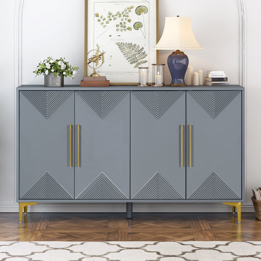 Stylish Four-Door Cabinet with Two-Tone Triangular Pattern Doors - Ideal for Entryway & Dining Room