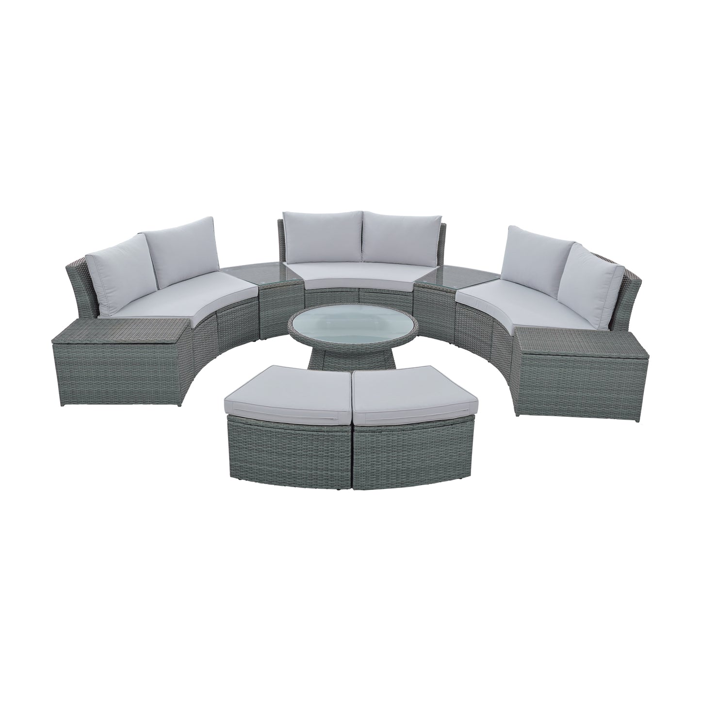 TOPMAX Ensemble de canapé d'extérieur sectionnel demi-rond en rotin 10 pièces, ensemble de meubles de conversation en osier PE pour combinaison gratuite, gris clair