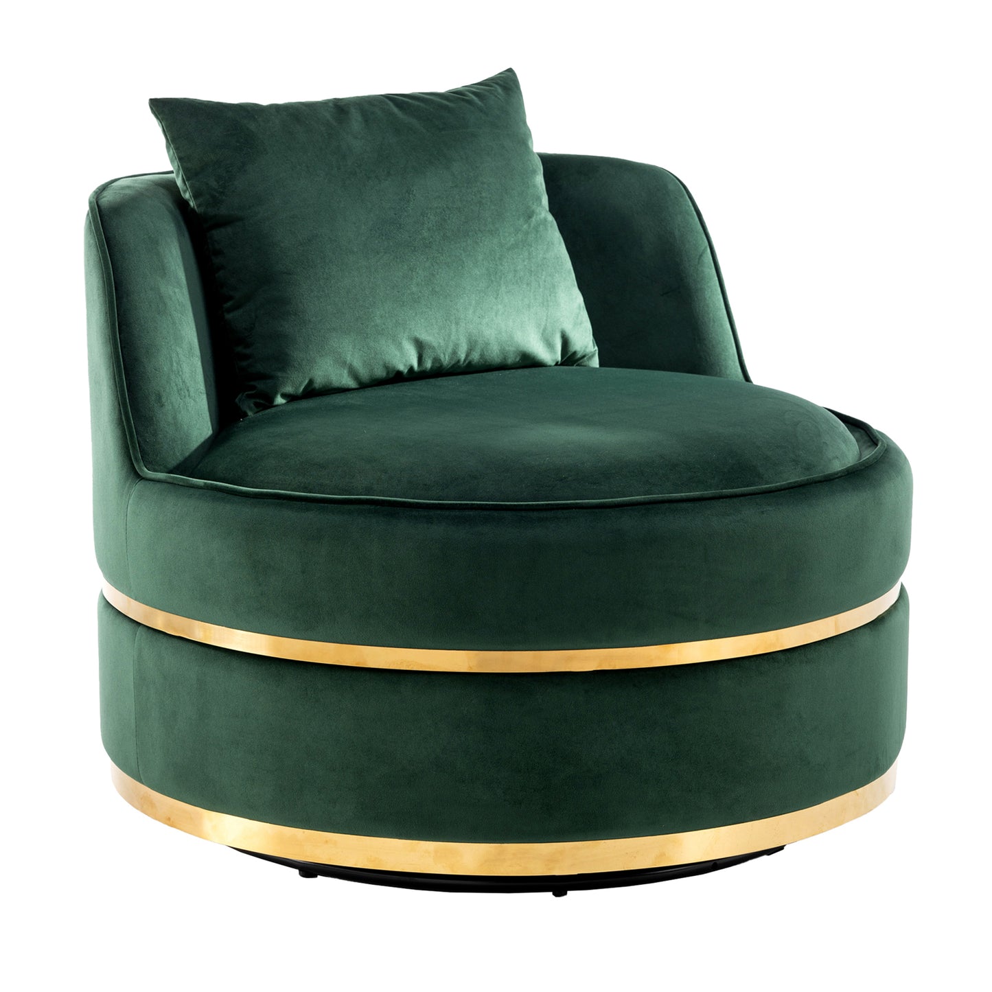 360 Degree Swivel Accent Chair Velvet Modern Upholstered Barrel Chair Over-Sized Soft Chair with Seat Cushion for Living Room, Bedroom, Office, Apartment, Green