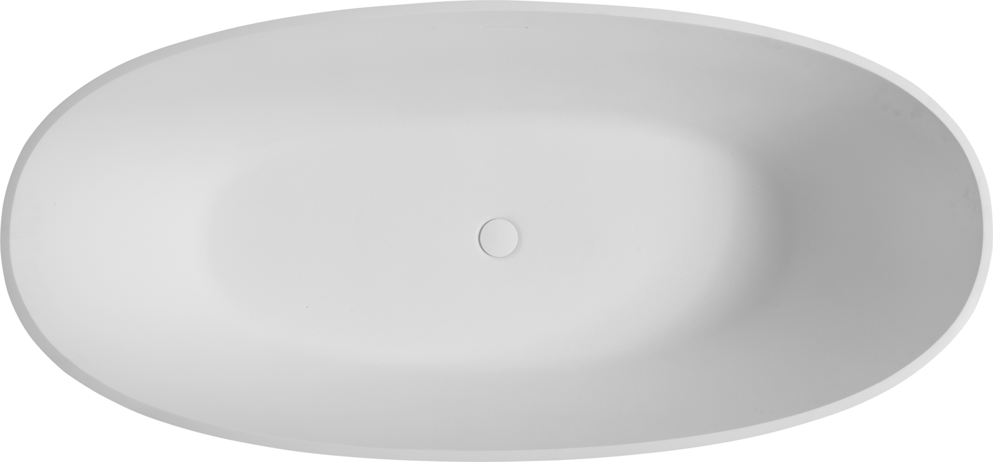 Luxury 65" Freestanding Solid Surface Bathtub – Handcrafted Stone Resin with Overflow & Pop-Up Drain in Matte White