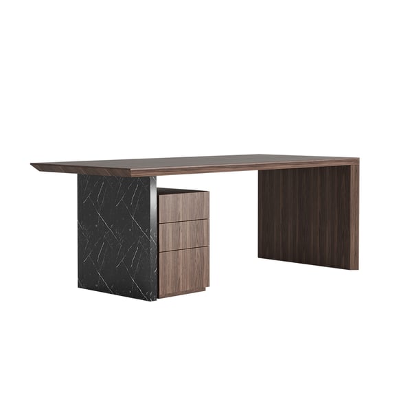 Modern Wooden Desk Walnut Home Office Desk with Filing Cabinet