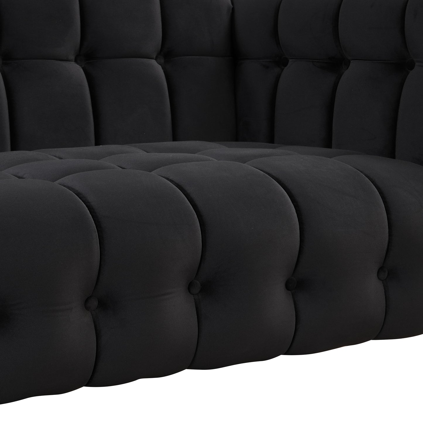 Modern 3-piece sofa set with solid wood legs, buttoned tufted backrest, Dutch fleece upholstered sofa set including three-seater sofa, double seat and living room furniture set single chair, black