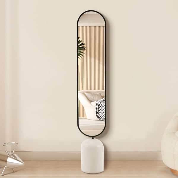 59" Oversized Oval Metal Full Length Standing Floor Mirror Black & White for Living Room