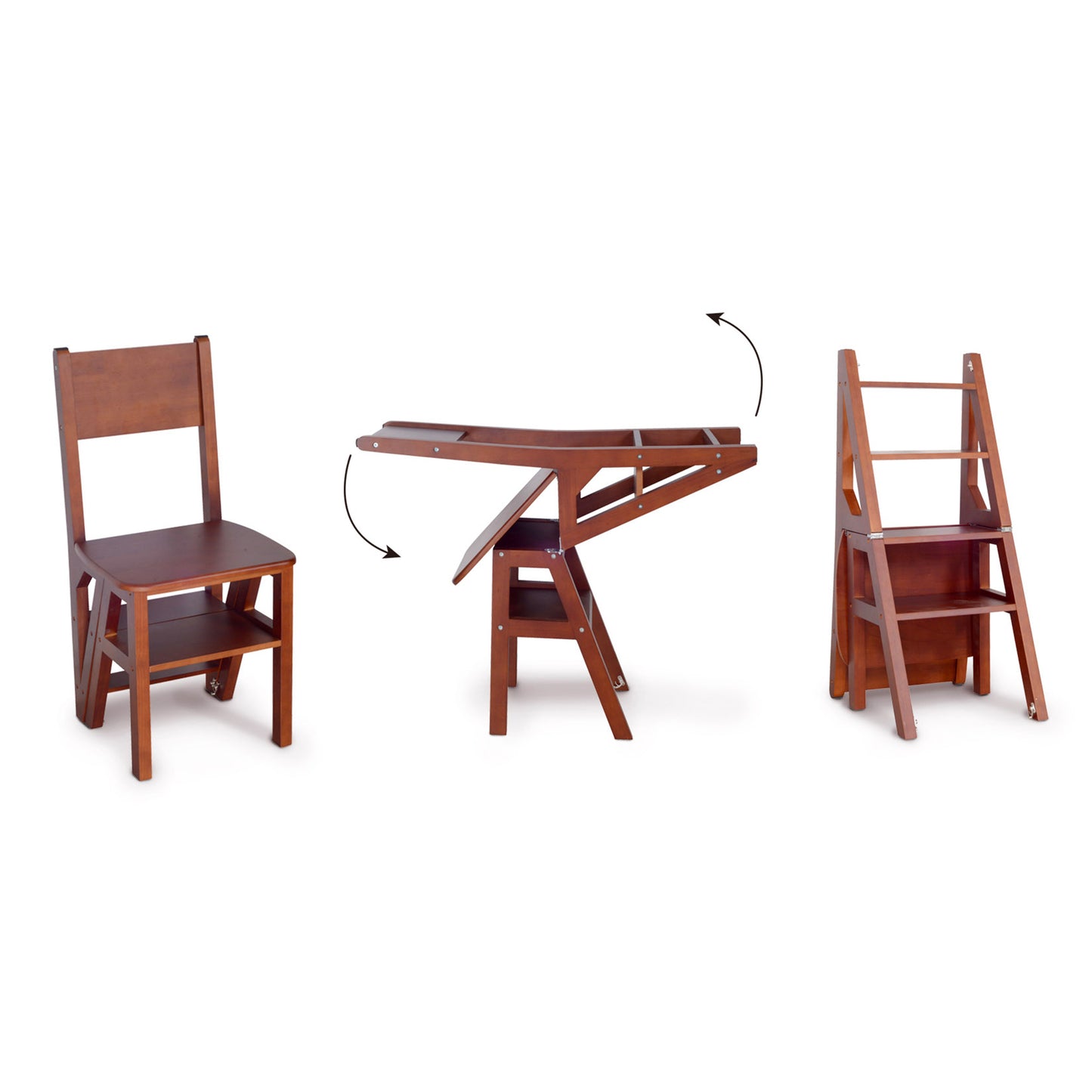 Finition marron, chaise à échelle pliante en bois massif, tabouret pliant multifonction en bois pour la maison, la cuisine, la bibliothèque, la chaise à échelle
