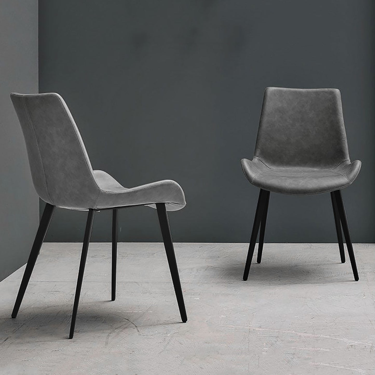 Ensemble de 2 chaises de salle à manger gris foncé avec revêtement en cuir PU et chaise de table à manger à dossier haut