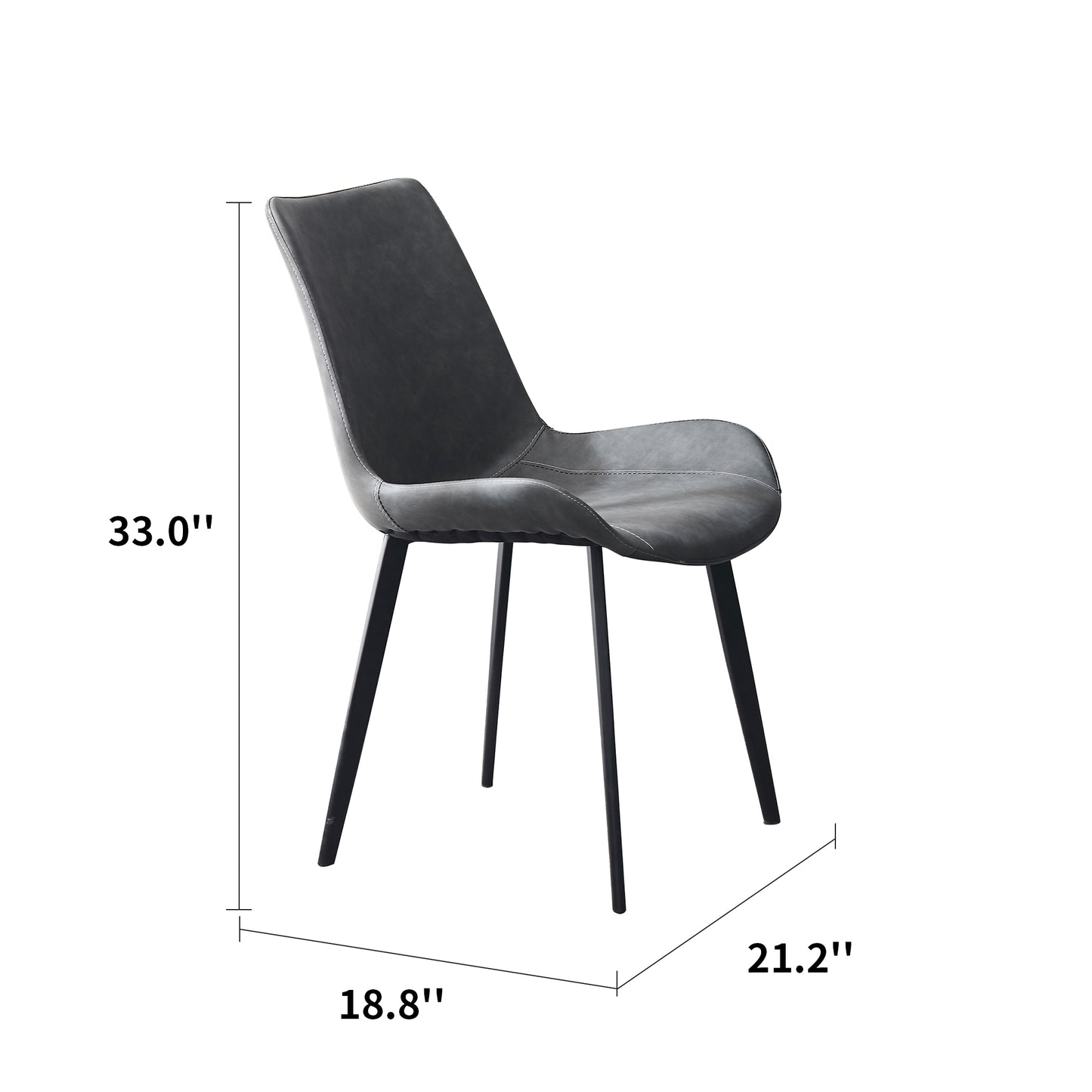 Ensemble de 2 chaises de salle à manger gris foncé avec revêtement en cuir PU et chaise de table à manger à dossier haut