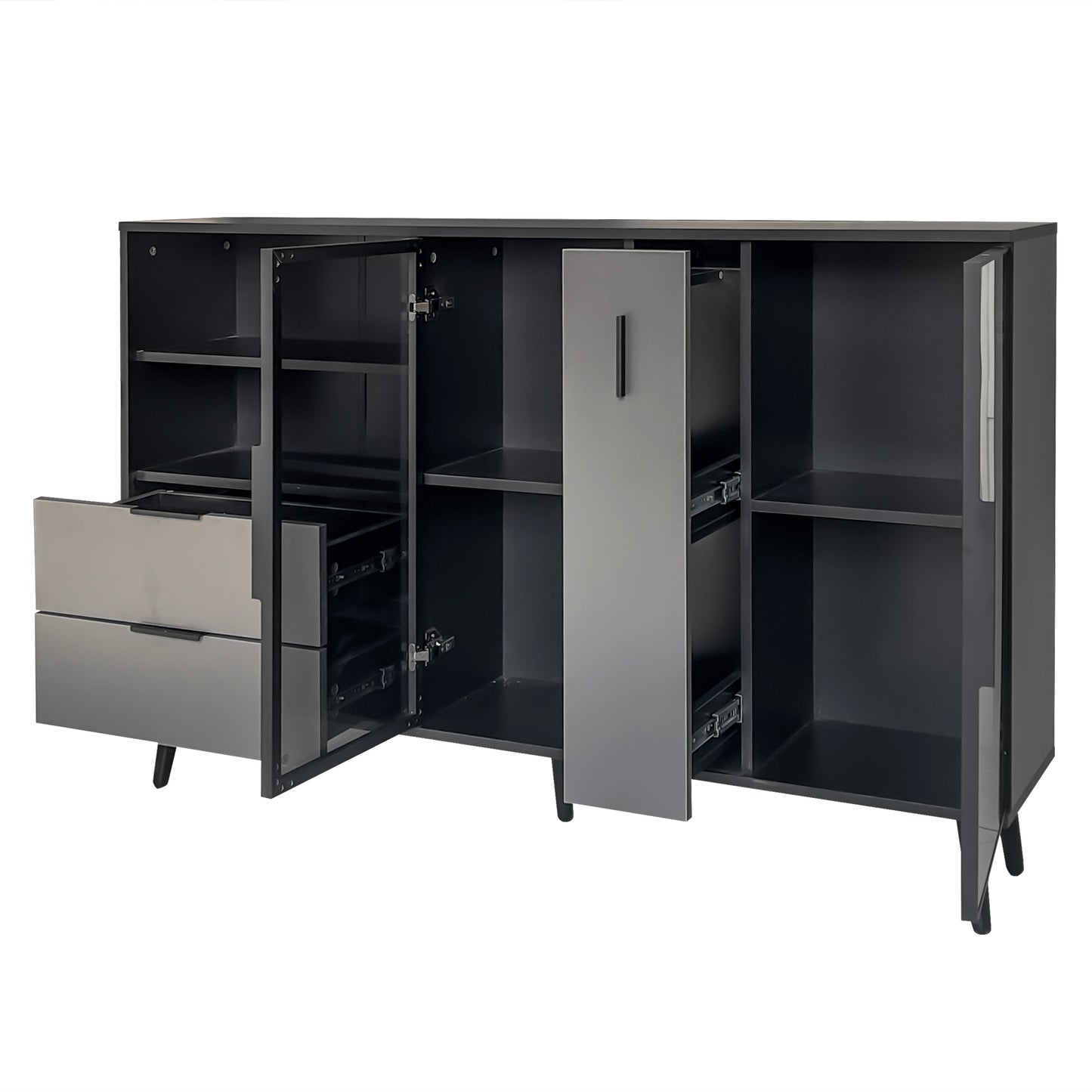 Featured Two-door Storage Cabinet with Two Drawers and Metal Handles, Suitable for Corridors, Entrances, Living rooms.