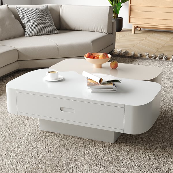 Modular Fusion Coffee Table Abstract Shape Irregular with Two Drawers