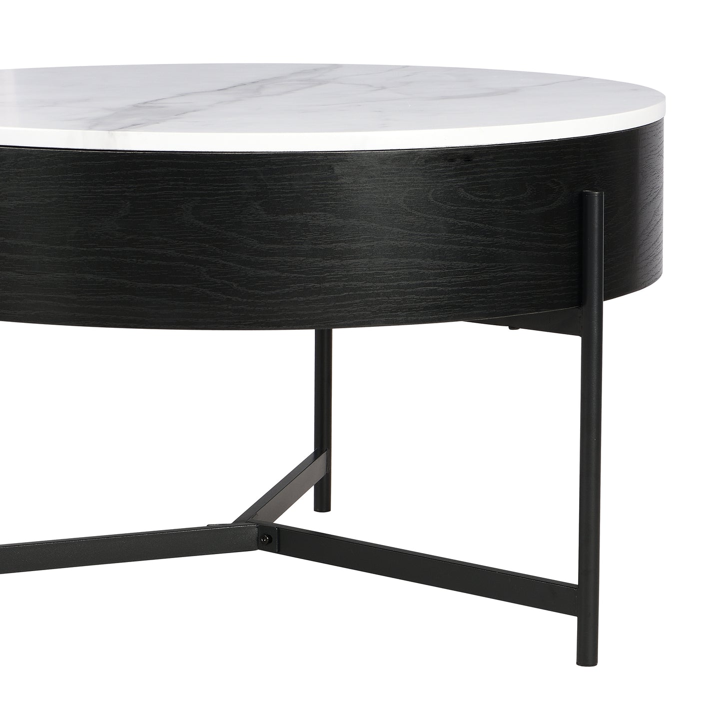 Modern Round Lift-Top Coffee Table with Storage & 3 Ottoman White & Black