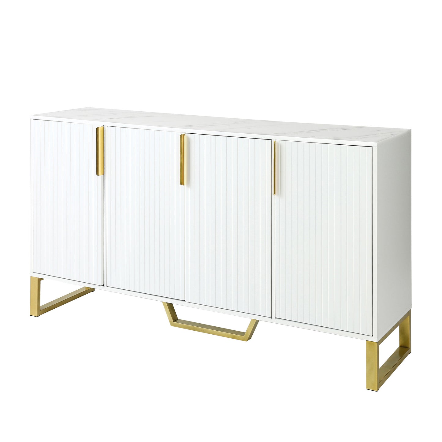 Modern sideboard with Four Doors, Metal handles & Legs and Adjustable Shelves Kitchen Cabinet (White)