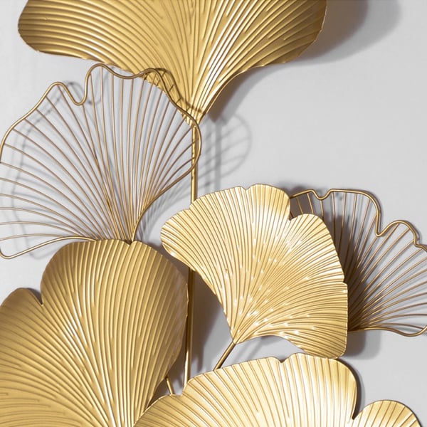 2 Pieces Modern Metal Ginkgo Leaves Wall Decor For Living Room Home Hanging Art in Gold